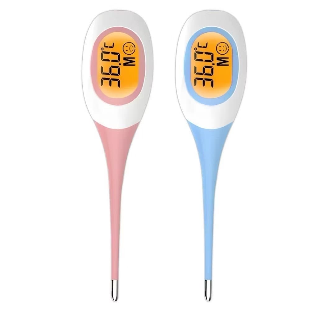 Termômetro Digital Clínico Flexível Ponta Macia Silicone Bebê Infantil Adulto Rosa e Azul, Pet